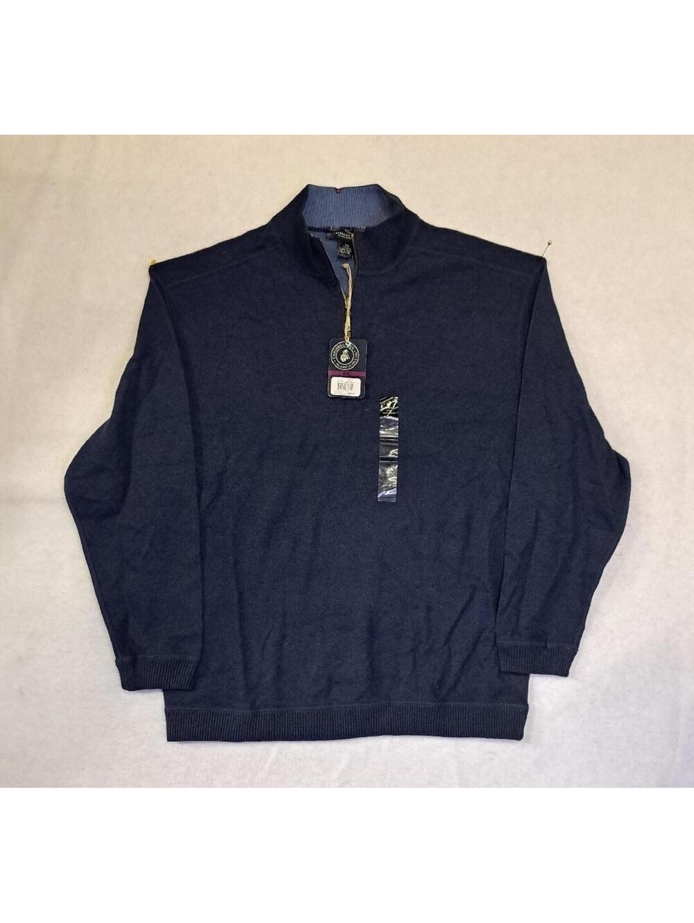 Caribbean Joe Men XXL Sweater Reversible 100% Cotton 1/4 Zip Navy/Blue Heavy NEW